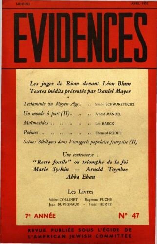 Evidences. N° 47 (Avril 1955)